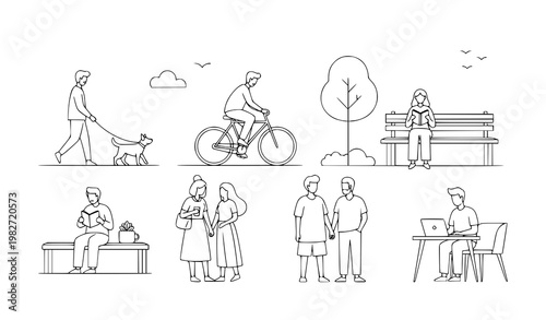 Photography A set of minimalist line art illustrations depicting everyday people in various