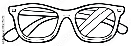 Retro Style Eyewear Outline Drawing, Vintage Sunglasses with Reflective Lenses