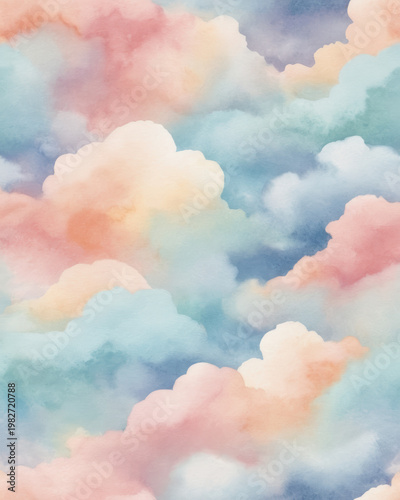 Serenity dream softness atmosphere harmony tranquility drifts across a pastel watercolor sky soft clouds in dreamy tranquil mood