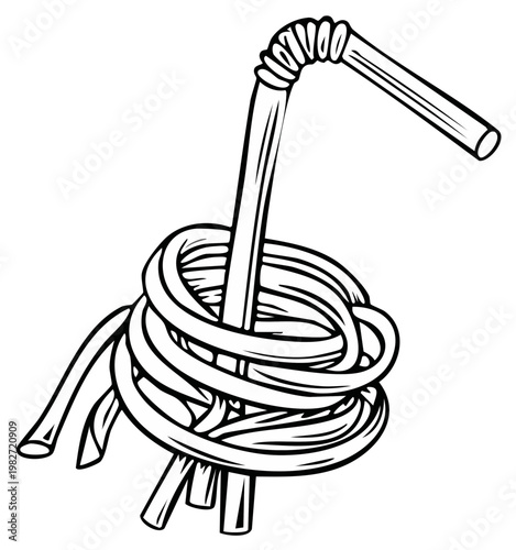 Cartoon drawing of a knotted straw in a stylized beverage design