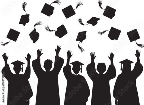 Graduates throwing caps at commencement ceremony