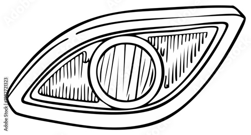 Stylized Drawing of a Car Headlight with Reflective Lines and Circle Detail