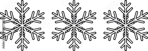 Three snowflake border elements in a row for stationery