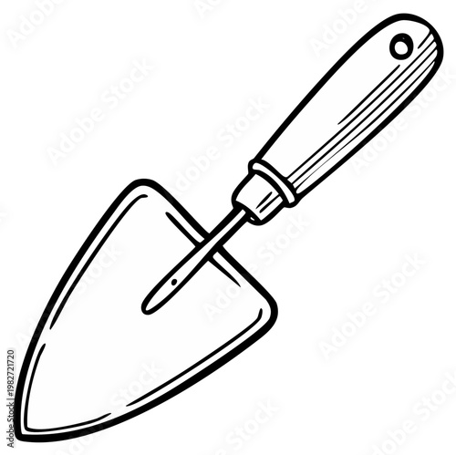 Hand drawn garden trowel tool isolated on white simple sketch illustration