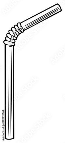 Cartoon line art of a flexible drinking straw with corrugated bend and straight shaft.