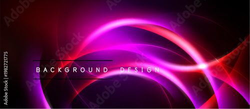 Abstract neon waves, vibrant purple, red hues. Dark background creates dramatic visual effect. Modern design element.
