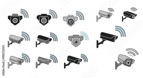 Security Camera Icons: Surveillance, Monitoring, Wireless Technology, CCTV Systems