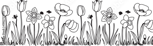 Poppy field border for stationery and packaging