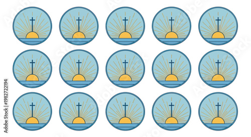 Sunrise Cross Emblem Pattern - Christian Symbol of Hope and New Beginnings