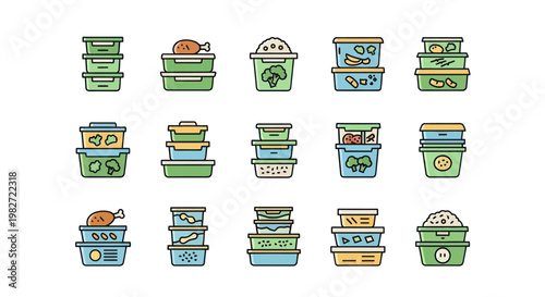 Healthy Meal Prep Containers: Stacked Food Storage Boxes with Fresh Ingredients