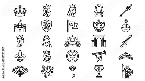 Elegant Royal Crown and Heraldic Symbols Illustration for Historical and Regal Themes