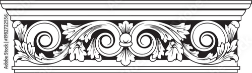 Detailed architectural frieze with acanthus leaves and scrollwork design