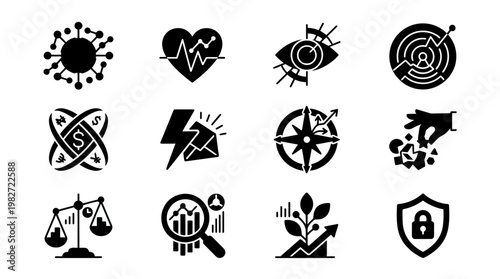 Set of Virus and Health Icons in Modern Style for Medical and Scientific Use
