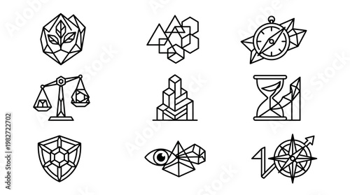 Set of Modern Line Art Zodiac Icon Symbols for Astrology and Horoscope Designs