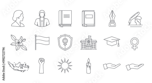 Set of Icons for Women's Rights, Education, and Empowerment - Line Art Collection
