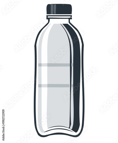Clear Plastic Water Bottle with Black Cap Stylized Vector Illustration