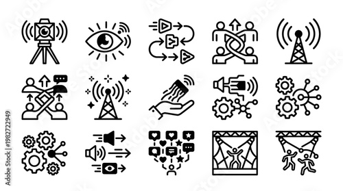 Set of Communication and Technology Icons for Digital Connectivity and Data Transmission