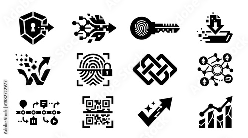 Collection of Modern Digital Authentication and Security Icons Set