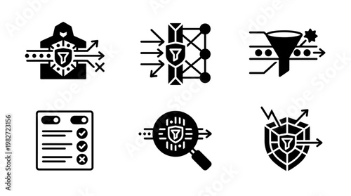 Vector Icon Set of Cybersecurity and Data Protection Symbols for Technology and Digital Security