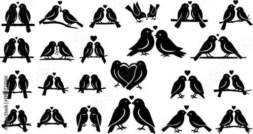 Romantic Love Birds Silhouette Collection - Cute Couple Animal Vector Icons