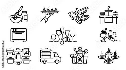 Vector Illustration Set of Kitchen Utensils Appliances and Food Icons for Culinary Design