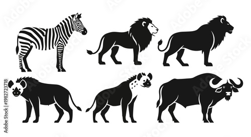 African Safari Animals Silhouettes Set - Wildlife Vector Collection