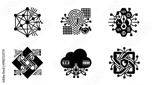 Set of Modern Technology Icons for Digital And Data Connectivity and Security