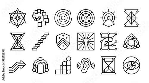 Vector Icon Set Featuring Abstract Symbols and Geometric Designs for Digital Projects