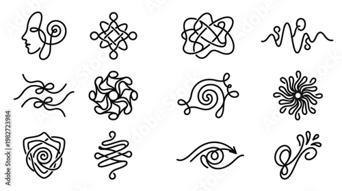 Set of Artistic Line Icons in Modern Minimalist Design for Creative Projects