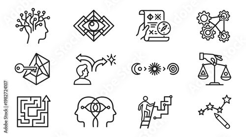 Set of Modern Line Art Icons Representing Nature, Technology, and Lifestyle for Creative Design Projects