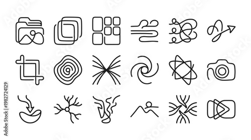 Icons Set of Abstract Geometric Symbols and Line Art Elements for Design Projects