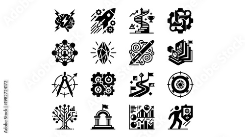 Vector Icon Set of Various Technology and Scientific Symbols for Digital Design
