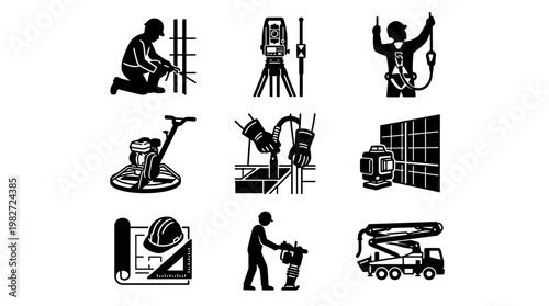 Construction Tools and Equipment Icons Set For Building and Maintenance Projects