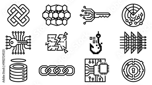 Vector Illustration Set of Modern Circuitry and Technology Icons for Digital Design