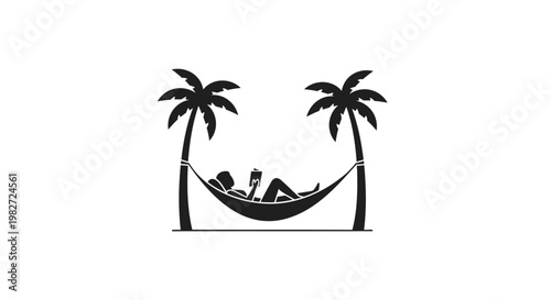 Person relaxing in hammock between two palm trees on a tropical beach vacation