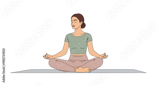 Woman meditates in lotus position on yoga mat serene and focused embodying mindfulness and relaxation in a minimalist setting