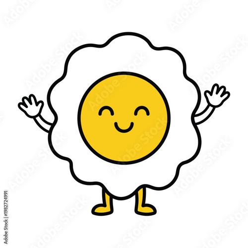 Cute Kawaii Fried Egg Character Illustration