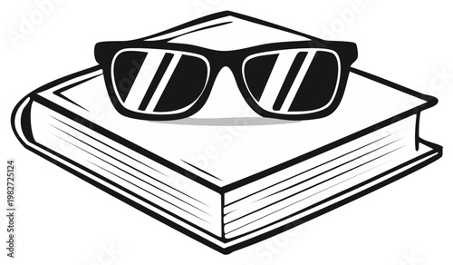 Book with Sunglasses Illustration: Reading, Knowledge, Education, and Summer Leisure