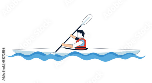 Person kayaking on water with paddle in hand wearing life jacket vector illustration