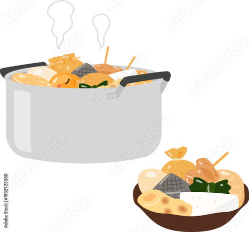 大きい鍋で煮込んだおでん