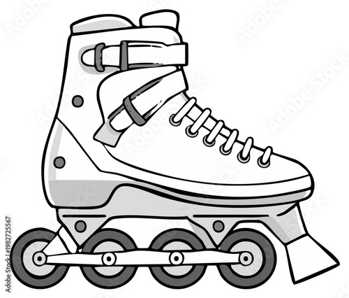 Sketch of a White Rollerblade Skate with Black Accents and Laces