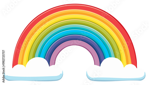Vibrant Rainbow Arch with Clouds Colorful Sky Graphic Illustration Kids Art