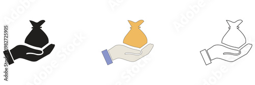 Hand Holding Money Icons. Featuring cash payment, financial transaction, salary, earnings, savings and money transfer concepts. 