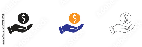 Hand Holding Money Icons. Featuring cash payment, financial transaction, salary, earnings, savings and money transfer concepts. 