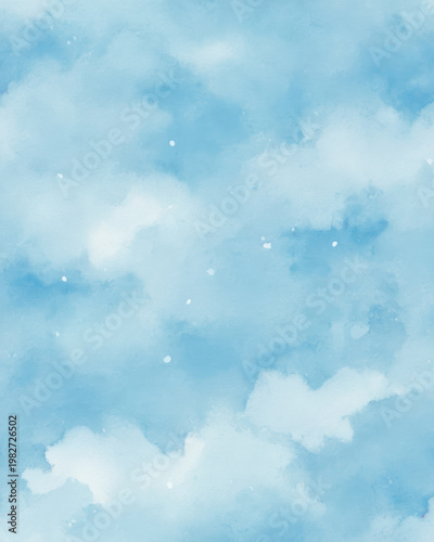 Watercolor sky blue cloud fleck evokes serene atmosphere across airy canvas creating a calm soft tranquil mood