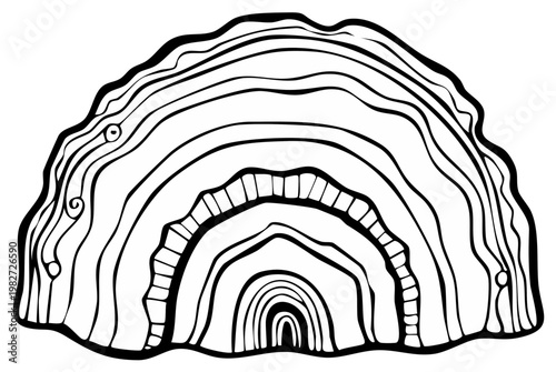 Abstract illustration of a cross section of a tree trunk with layered rings and a hollow center