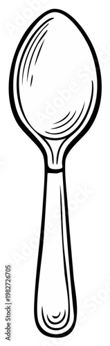 Illustration of a Spoon with a Hand-Drawn Outline in Black and White