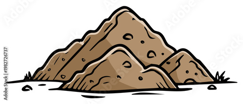 Cartoon illustration of a pile of dirt or earth in a natural environment