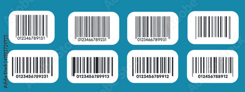 Barcode stickers set with fake vertical streaks and strips abstract geometric line texture background for retail supermarket design vector illustration