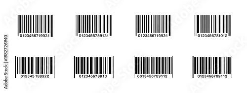 Barcode sticker set fake with thick and thin vertical line patterns abstract geometric texture retail supermarket background vector illustration